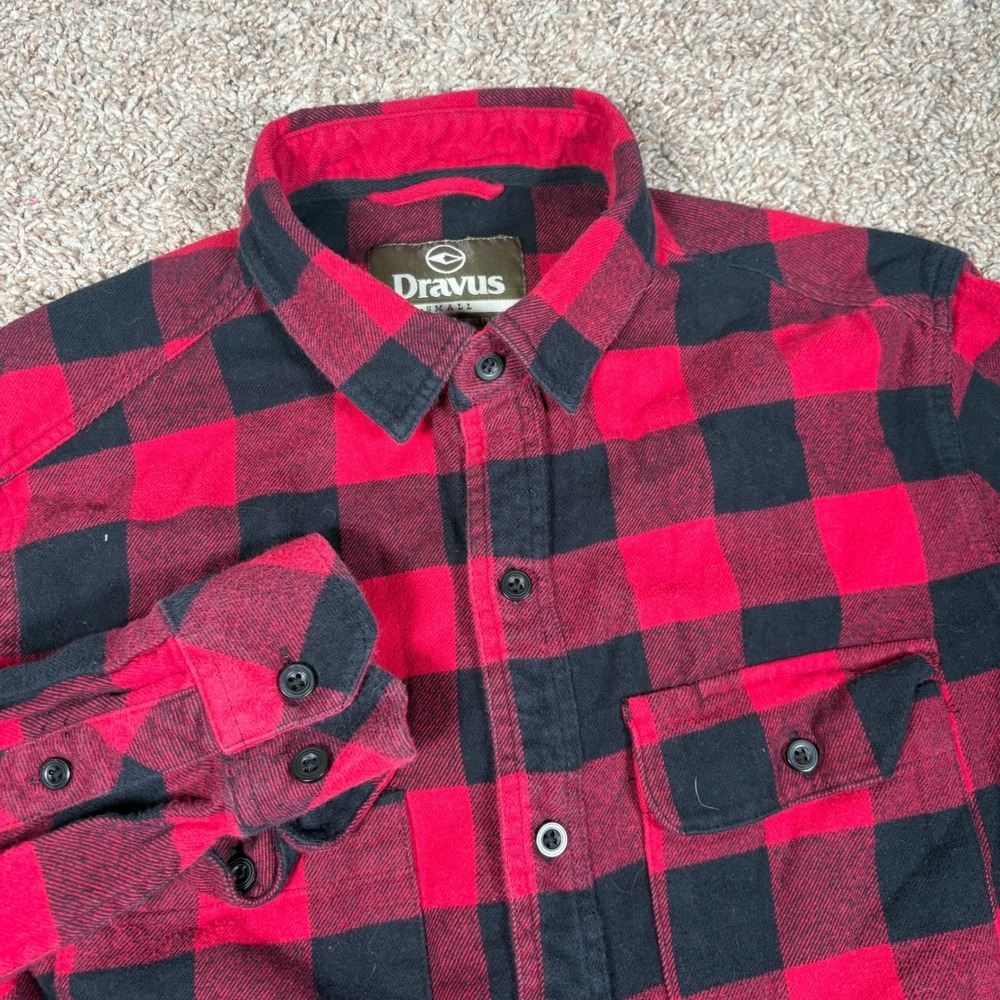 Dravus Mens Red Black Buffalo Plaid Flannel Button Down Shirt Small